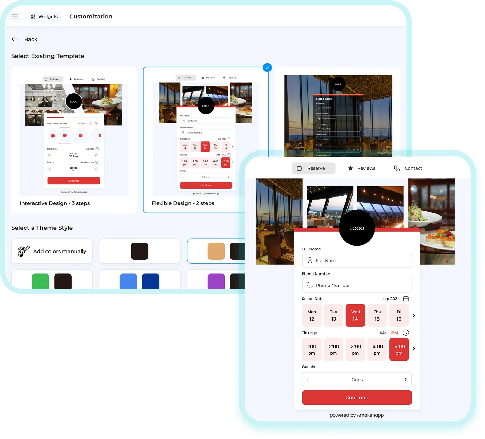 White-labeled restaurant reservation page tailored to your branding