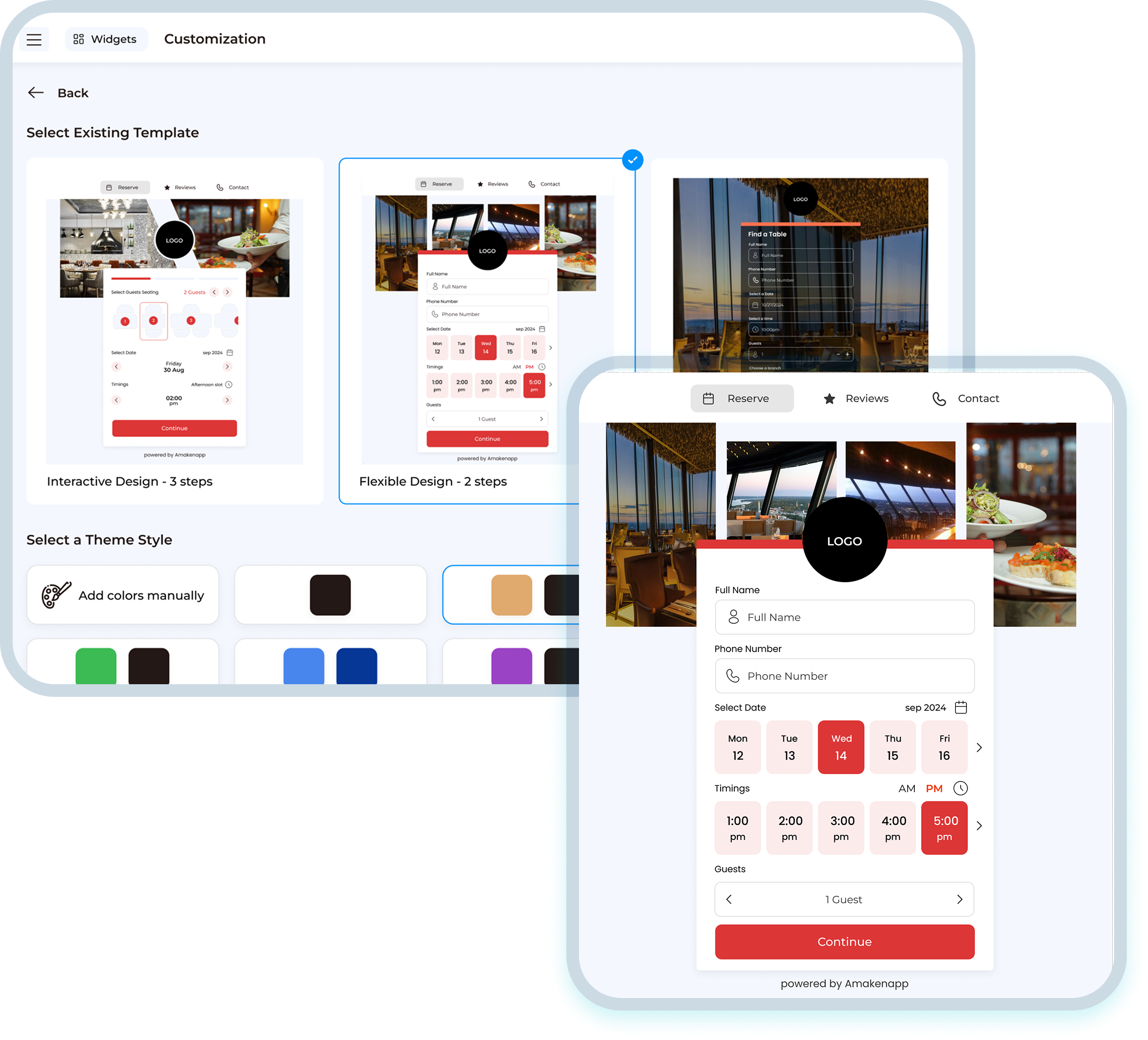 White-labeled restaurant reservation page tailored to your branding